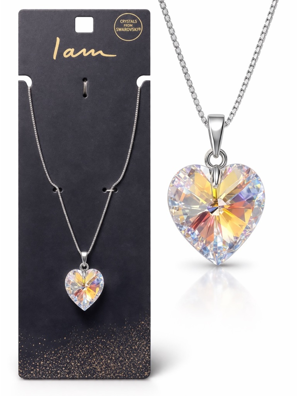 Silver Aurora Heart Crystal Pendant Necklace NWT